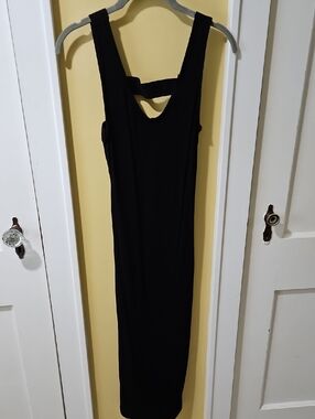 Commense Black Sleeveless Midi Dress with Back Strap Detail